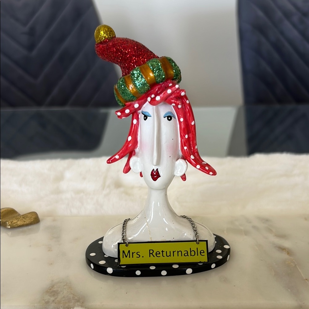 SILVESTRI by JOEY INC Bust Line Desk Ornament "MRS. RETURNABLE" in Santa Hat